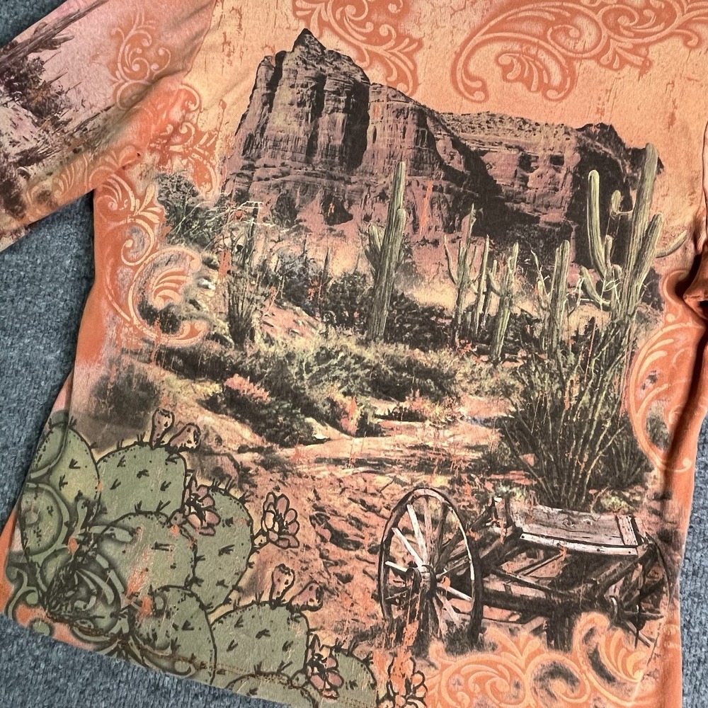 Cactus Top Women Large Western Desert Graphic Southwestern Landscape Saguaro Y2K - Picture 8 of 8
